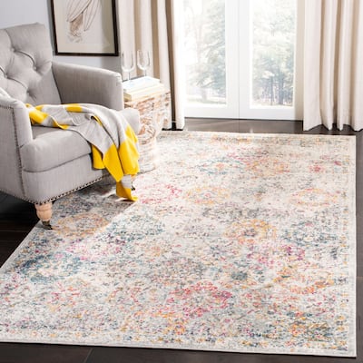 SAFAVIEH Madison Avery Boho Chic Distressed Area Rug - Grey/Gold - 5'3" Square
