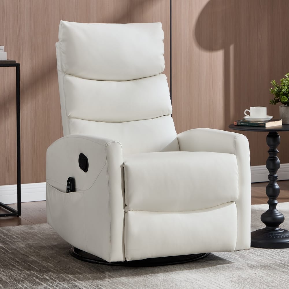 Roomfitters Manual Swivel Rocker Recliner Chair with Heat and Massage Fabric Glider Lounge Sofa for Living Room