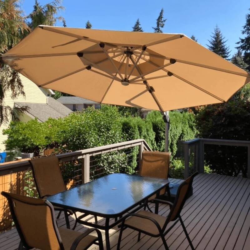 PURPLE LEAF 10/11/12ft Round Double Top LED Patio Cantilever Umbrella with Base