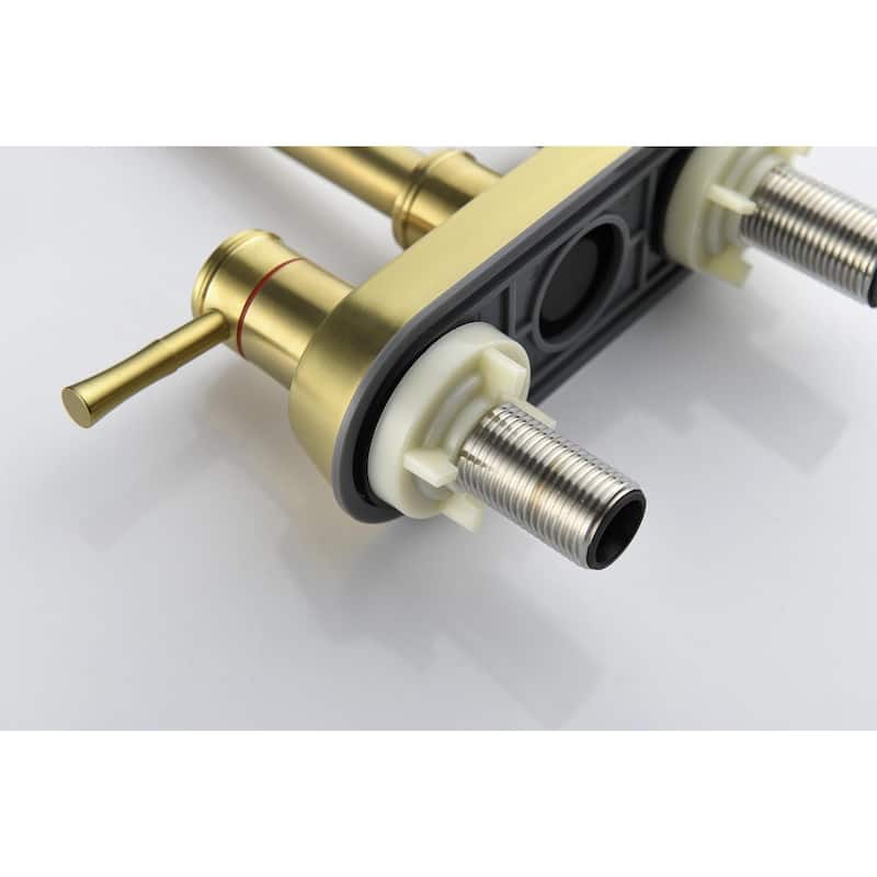 2 Handle Center Lead Free Bathroom Sink Faucet with Swivel Spout, Copper Pop Up Drain and 2 Water Supply Lines