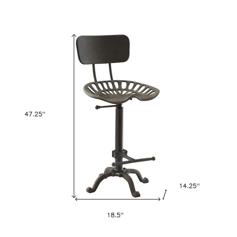 37" Black Iron Low Back Bar Height Bar Chair