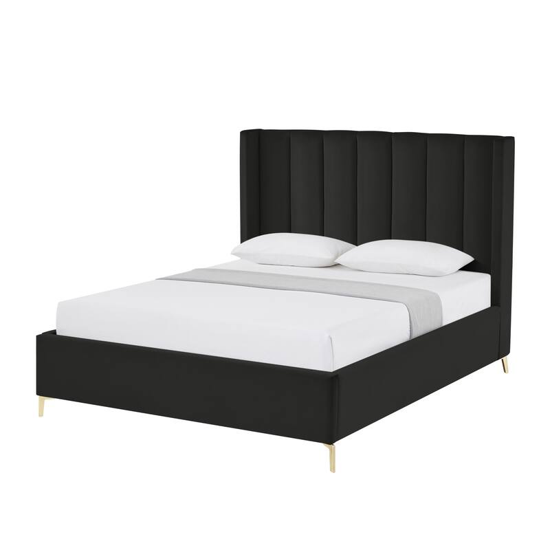 HomeRoots Green Velvet Upholstered Full Bed Frame