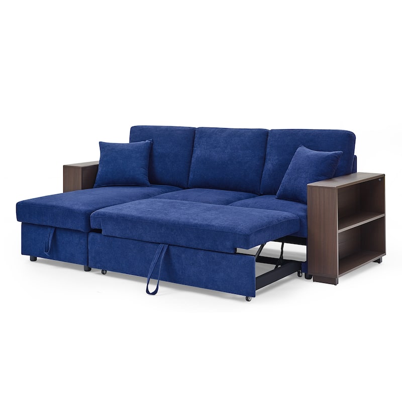 Navy Blue Sectional Sofa with PullOut Bed, 3Seat Sofa, Reversible