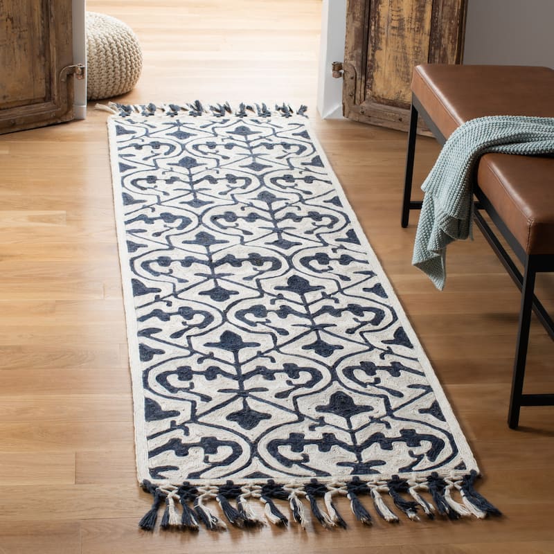 SAFAVIEH Handmade Sahara Annika Moroccan Jute Rug - 2'3" x 8' Runner - Navy/Ivory