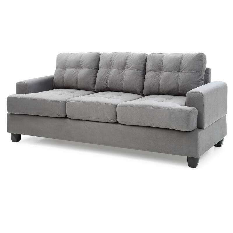 Tufted Microsuede Square Arm Straight Sofa - 79" - Gray