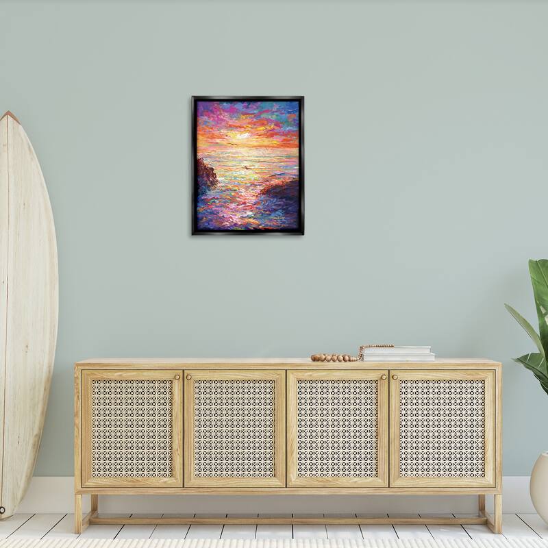 Stupell Vibrant Abstract Ocean Sunset Framed Floater Canvas Wall Art Design by Leon Devenice