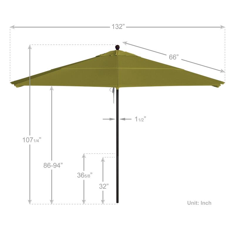 California Umbrella 11' Rd Aluminum Frame, Fiberglass Rib Patio Umbrella, Push Open, Bronze Finish, Sunbrella Fabric