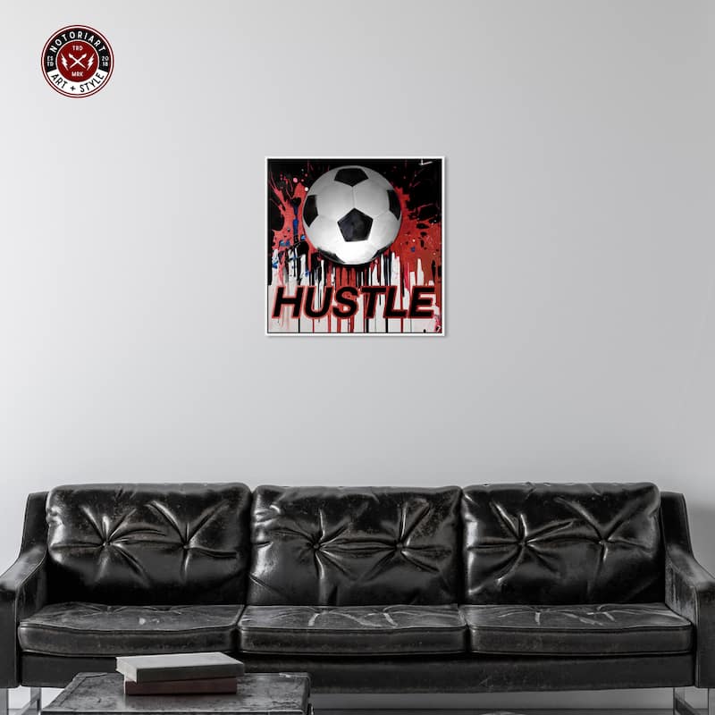 Notoriart Soccer Red Splash Framed Soccer 1 Piece Canvas Wall Art