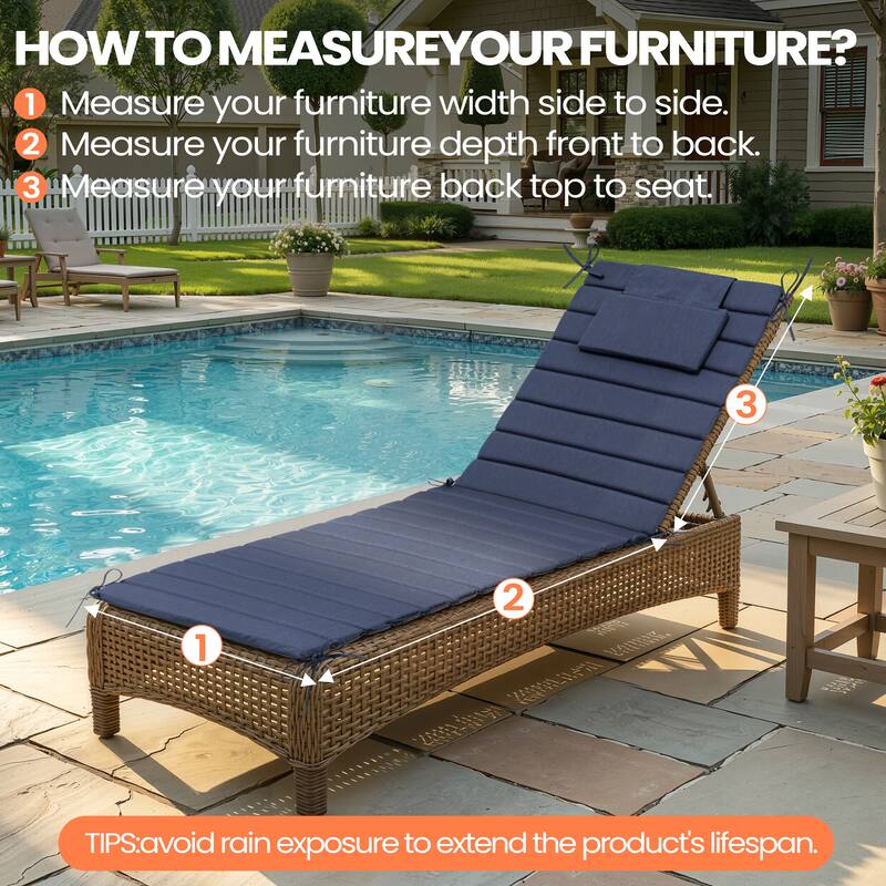 Pellebant Outdoor Chaise Lounge Cushions Patio Lounger Pad with Straps