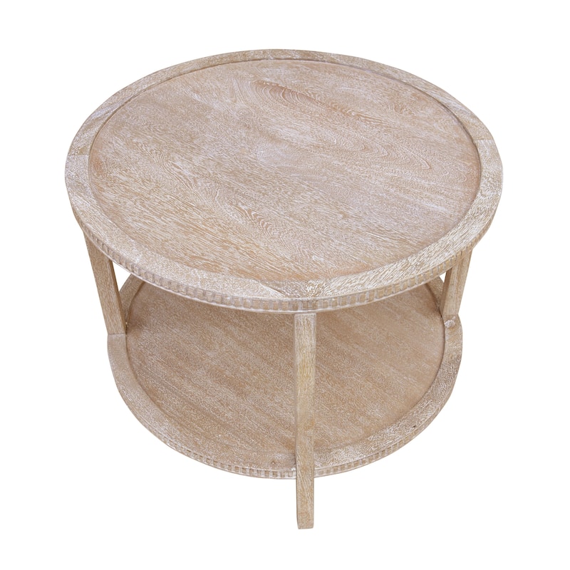 Rohan 28-inch Round Mango Hardwood Side Table with Shelf