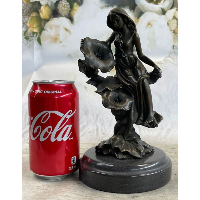 Girl Resting On Flower Bronze Sculpture Statue Figure Fantasy Decor 9 Inches X 5 Inches