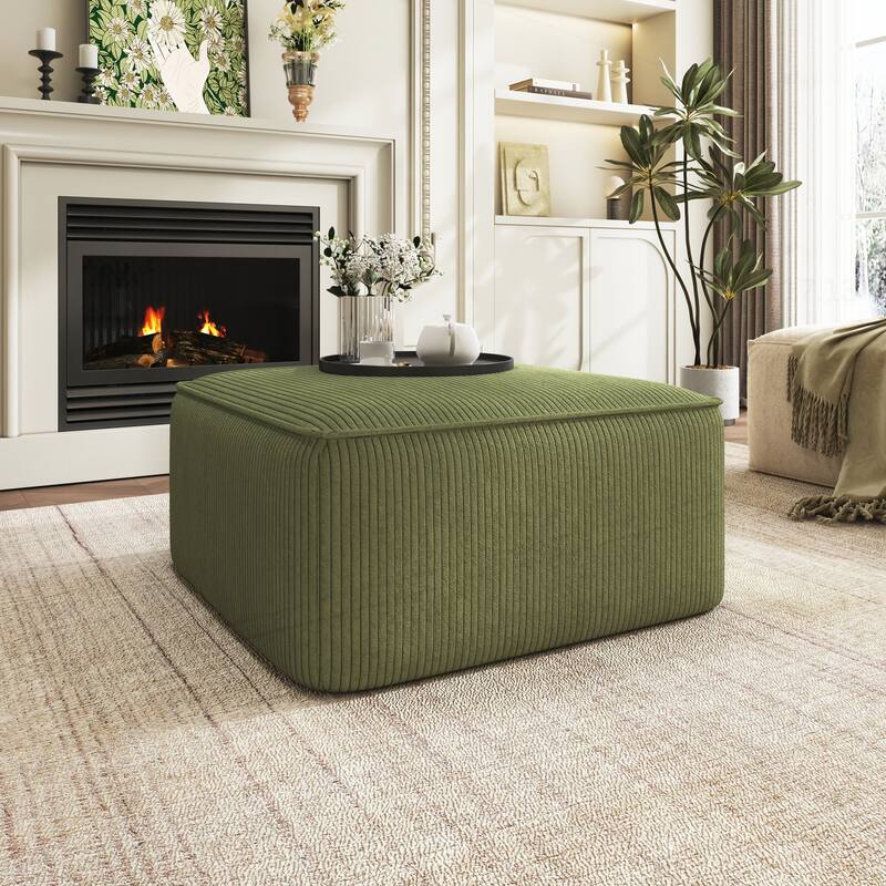 Upholstered Square Ottoman - Olive Green