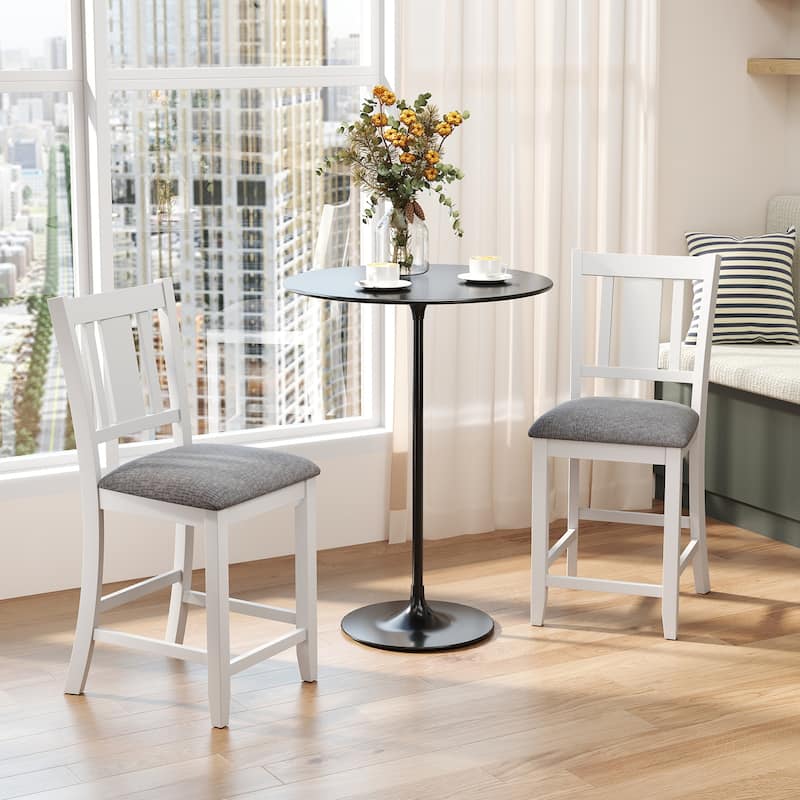 Gymax Rubber Wooden Bar Stools Set of 2 w/ Ergonomic Back Comfortable