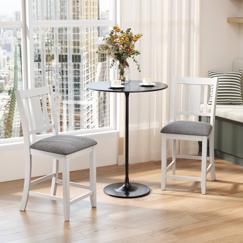 Gymax Rubber Wooden Bar Stools Set of 4 w/ Ergonomic Back Comfortable
