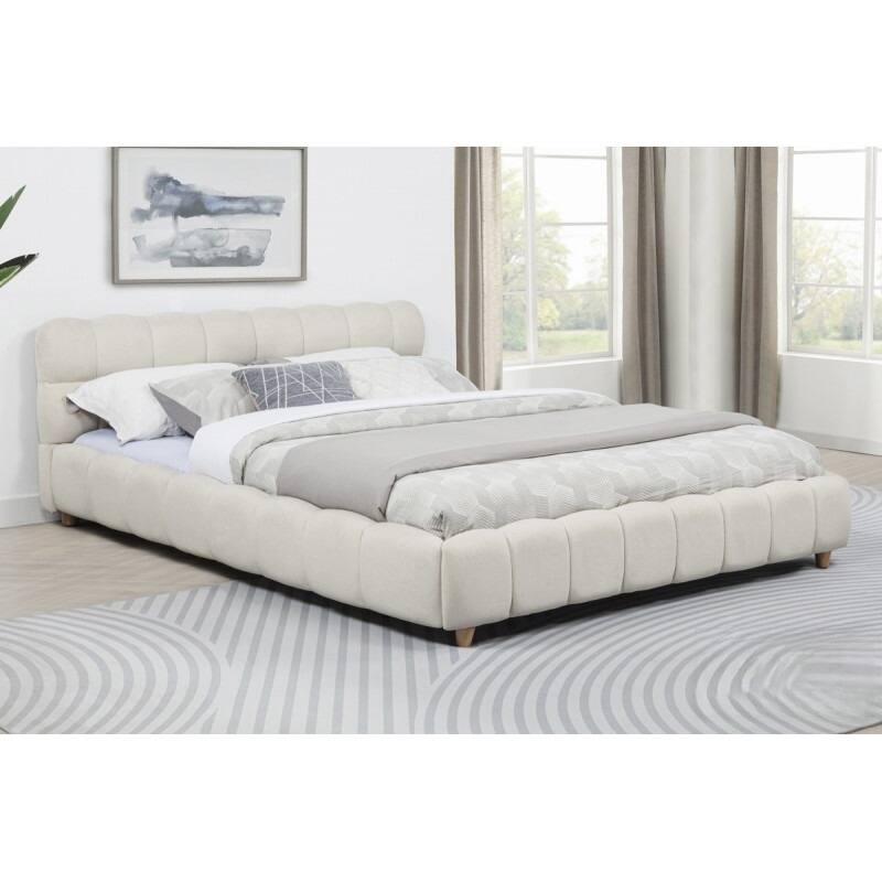 Queen Size Fabric Upholstered Platform Bed Frame with Low Profile Design, Beige - Beige