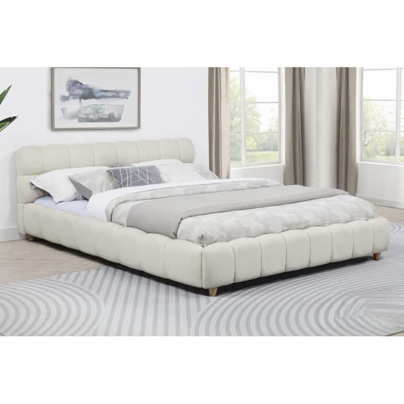 Queen Size Fabric Upholstered Platform Bed Frame with Low Profile Design, Beige