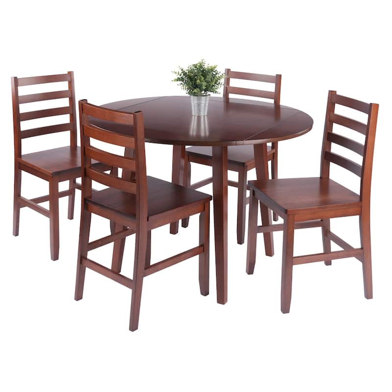 Dawson 5-Pc Drop Leaf Table with Ladder-back Chairs, Walnut