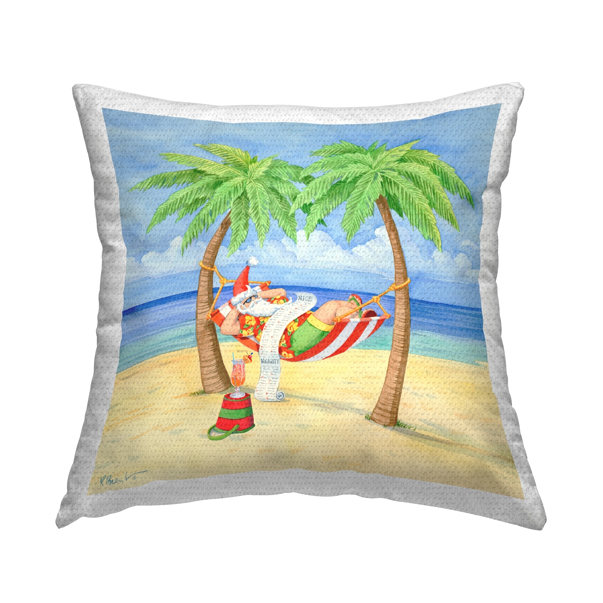 Stupell Santa with Summer Cocktail Printed Outdoor Throw Pillow Design by Paul Brent
