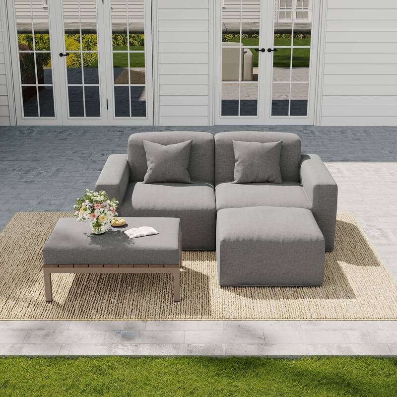 No Assembly Outdoor Patio Modular Sofa with Ottoman, Coffee Table