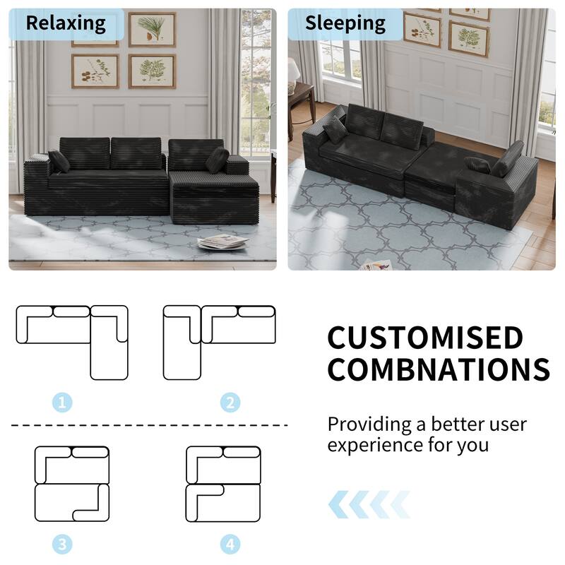 Modland 108" Boneless Cloud Couch, Modular L-Shaped Sectional Sofa, No Assembly, Corduroy