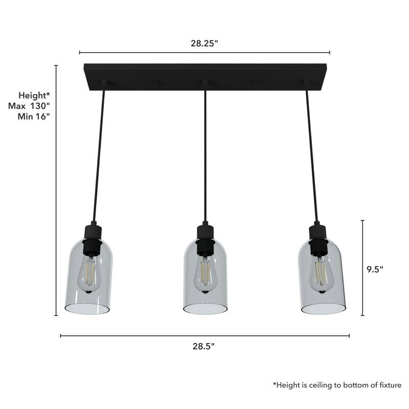 Hunter Lochemeade 3-Light Linear Cluster Pendant - Kitchen Island, Dining Room - Modern Farmhouse, Contemporary, Industrial