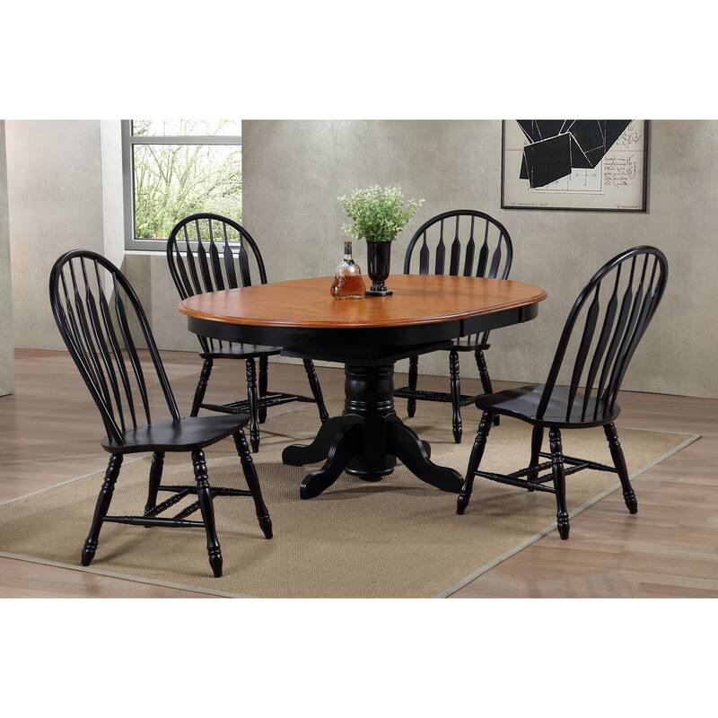 Extendable Dining Set - 66" Oval Table with 4 Chairs - Black Cherry Wood Pedestal Dining Room Set
