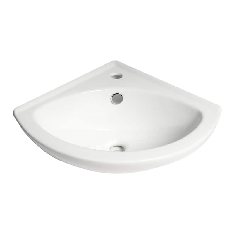 White 22" Corner Wall Mounted Ceramic Sink with Faucet Hole