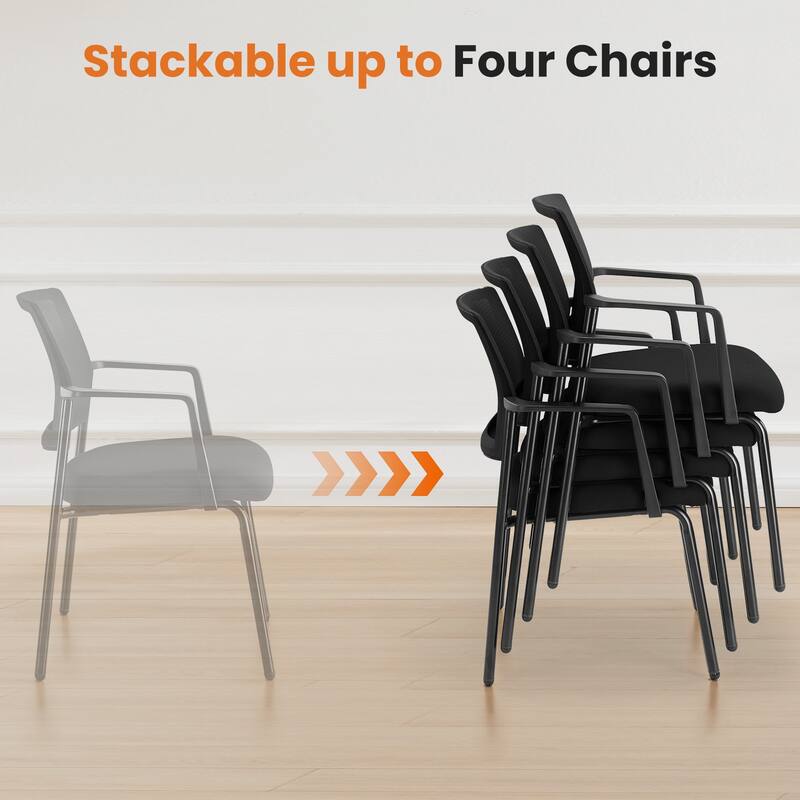 2-piece Mesh Back Stacking Chair,Upholstered Arm Chair with Sturdy Metal Frame