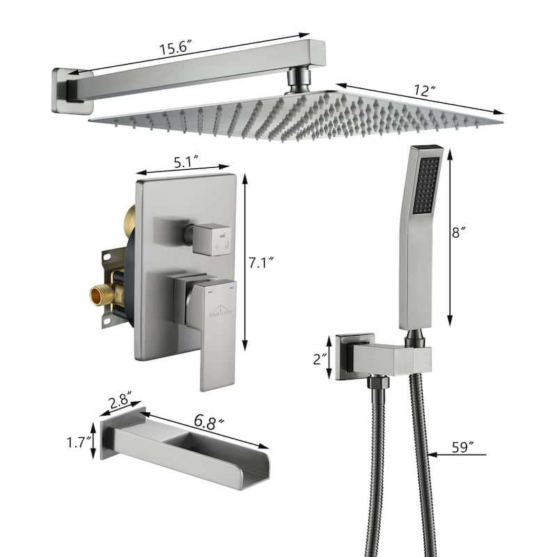 3-Function 10/12-In Wall Mounted Shower System with Handheld Shower