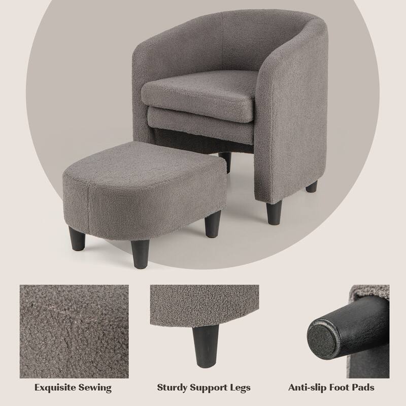 Gymax Modern Barrel Chair with Footrest Soft Teddy Velvet Anti-slip