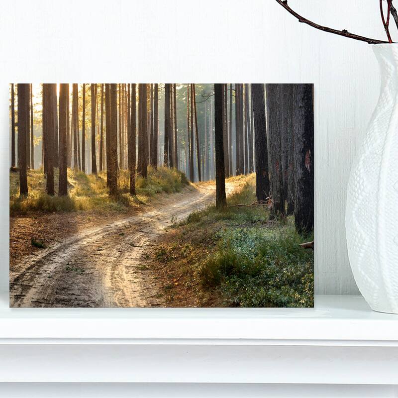 Designart "Road in Thick Morning Forest" Landscape Photo Canvas Art Print - 12 in. wide x 8 in. high