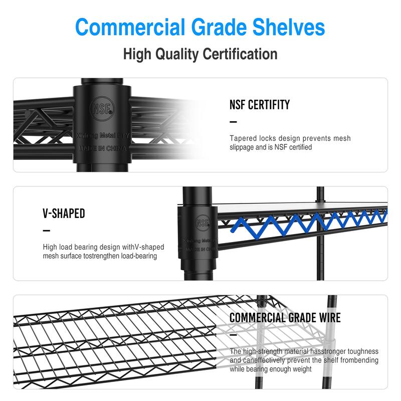 Heavy Duty 6 Tier Metal Shelves, Height Adjustable with Wheels
