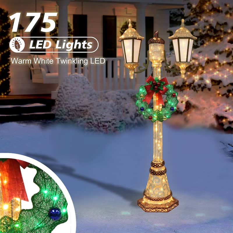 Puleo International 72 in. Lighted Outdoor Lamp Post - Gold/Green