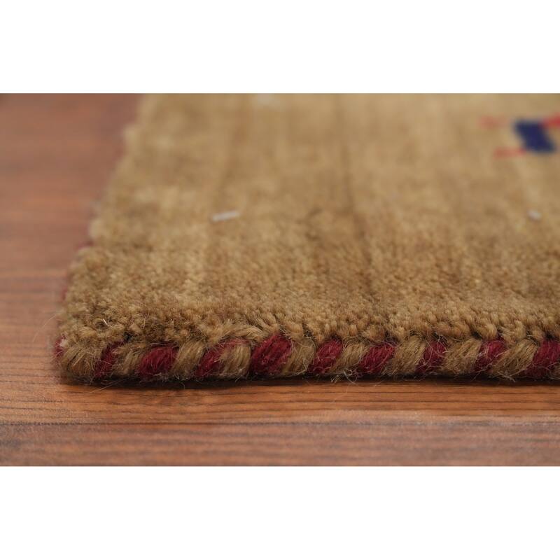 Hand Knotted Oriental 100% Wool Carpet Tribal Animal Pictorial Brown Gabbeh Area Rug - 4' 11'' X 5' 0''