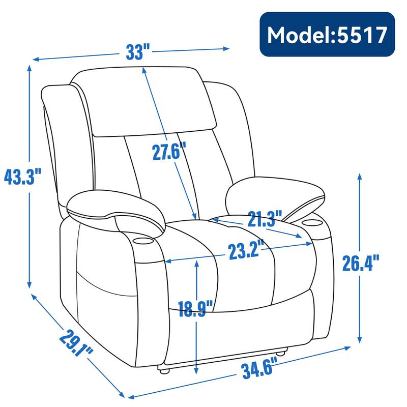 Chenille Power Lift Recliner Chair with Heat & Massage, Adjustable Reclining Sofa with USB Charge Port & Cup Holders