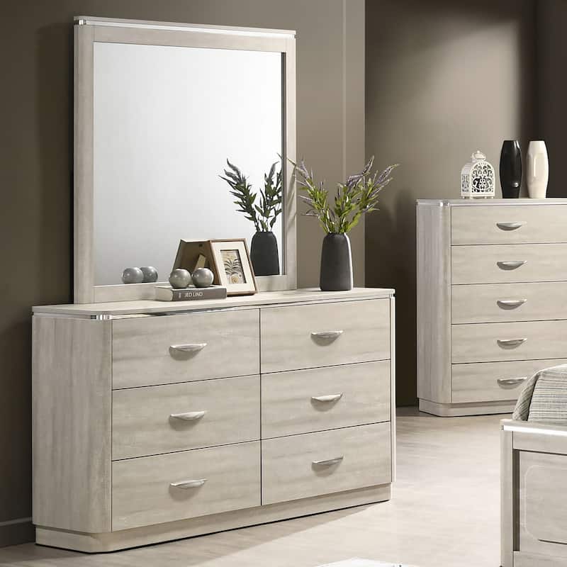Furniture of America Krale Modern 2-Piece Grey Wood 6-Drawer Dresser and Mirror Set - Dusty Grey