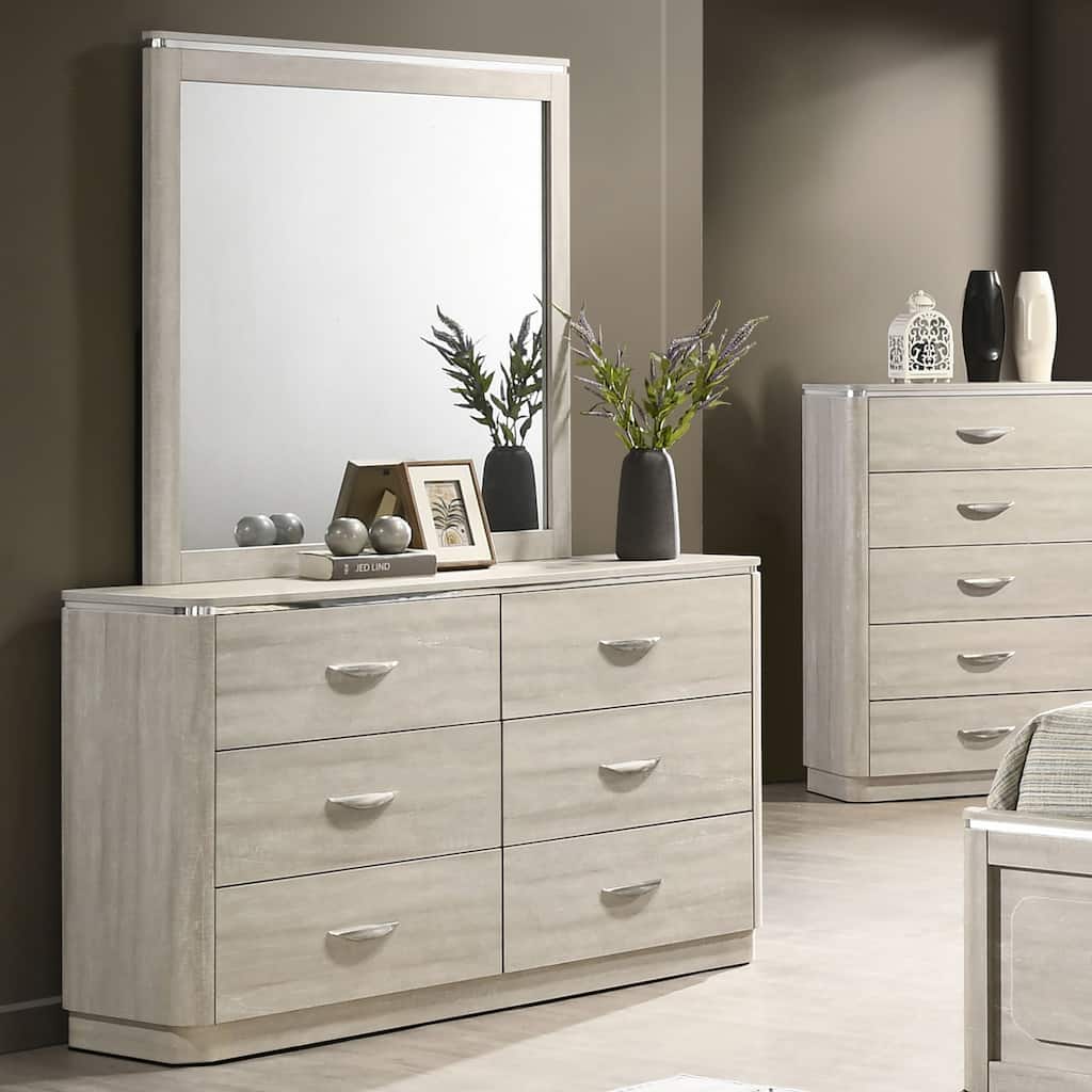 Furniture of America Krale Modern 2-Piece Grey Wood 6-Drawer Dresser and Mirror Set