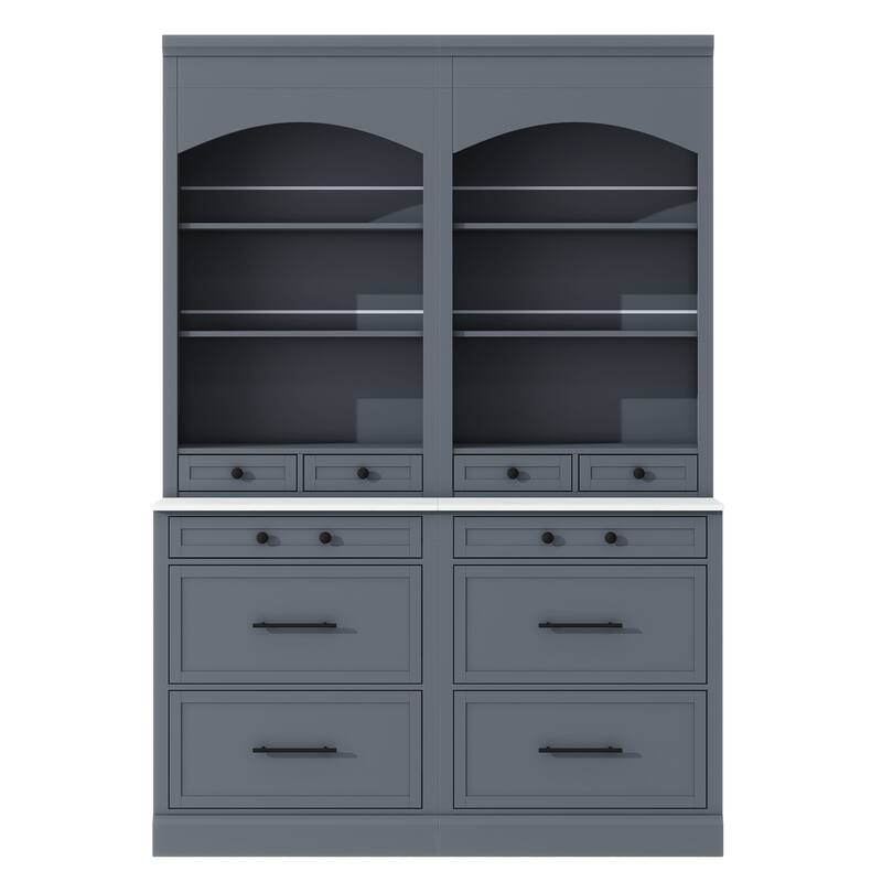 Modern 83.7inch High Kitchen Pantry, Freestanding Tall Kitchen Hutch with Faux Marble Top