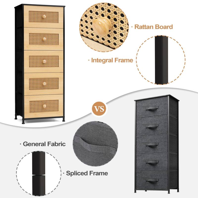 Home Bedroom Furniture 5-drawer Chest Vertical Storage Tower - Fabric Dresser