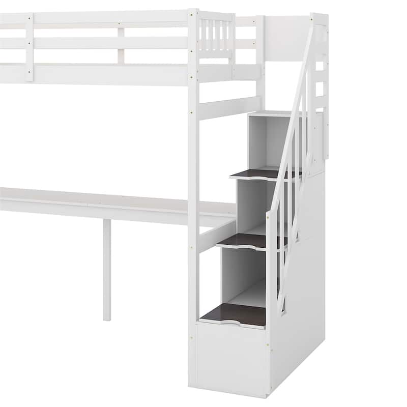 Merax Twin Size Loft Bed with Staircase and Built-in Desk