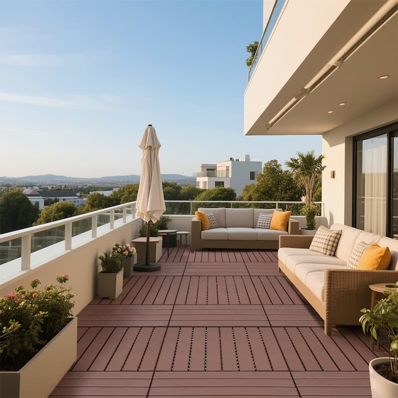 24 Pieces Of Outdoor Terrace Deck Tiles, DIY Interlocking Decking Floor Tiles, For Indoor And Outdoor Balcony Backyard Poolside