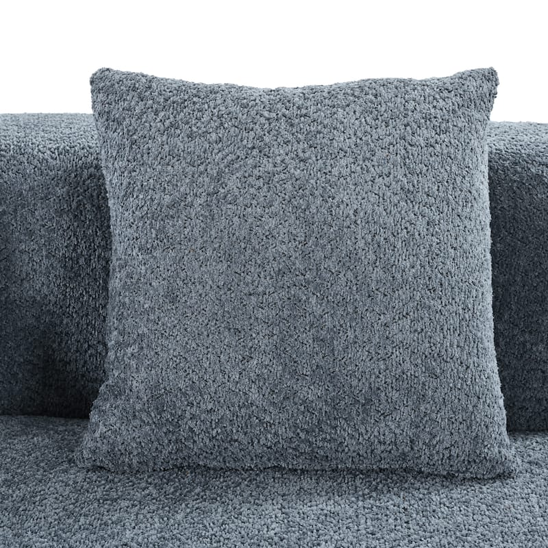 Curved Design Chenille Sectional Sofa, Modern Modular Couch with 4 Pillows, Plush Sponge and Spring Cushion, Sponge Sofa