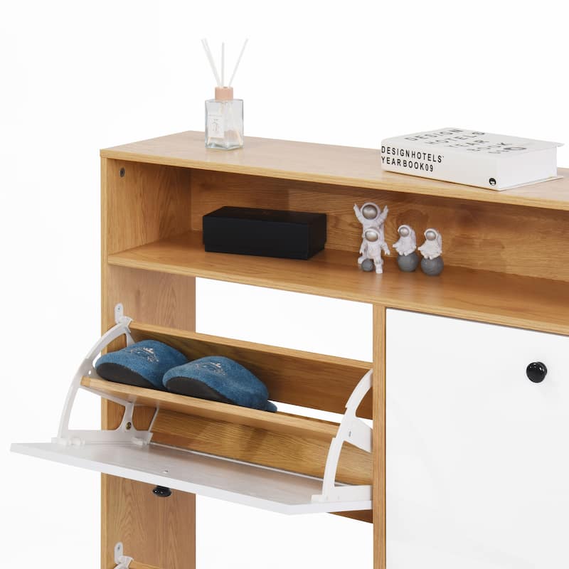 Shoe Storage Cabinet with 4 Flip Drawers , Shoe Rack Organizer Cabinet with wooden