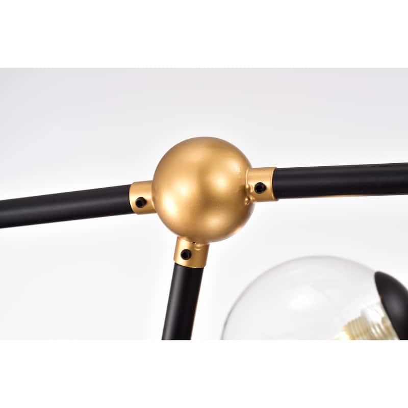 Enzo Matte Black+Gold 8-Light Metal Abstract Chandelier w/ Clear Glass Globe Shades
