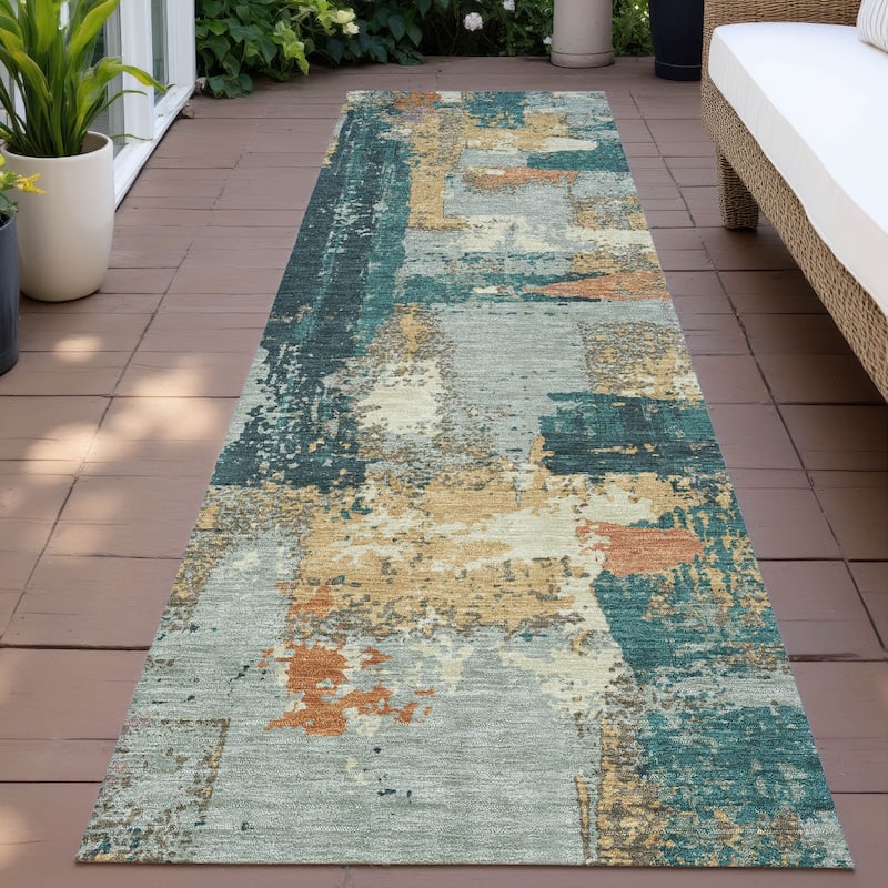 Machine Washable Indoor/Outdoor Casual Contemporary Chantille Rug - Seafoam - 2'3" x 7'6"