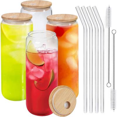 25oz Glass Drinking Cups with Bamboo Lids