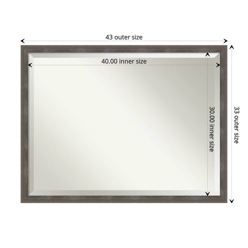 Beveled Wood Bathroom Wall Mirror - Pinstripe Lead Grey Frame - Pinstripe Lead Grey - Outer Size: 43 x 33 in