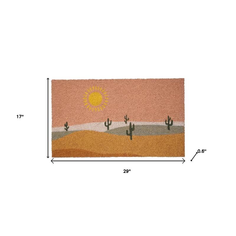 HomeRoots 17" X 29" Brown Orange And Yellow Cactus Outdoor Coir Door Mat - 17.00' X '29.00