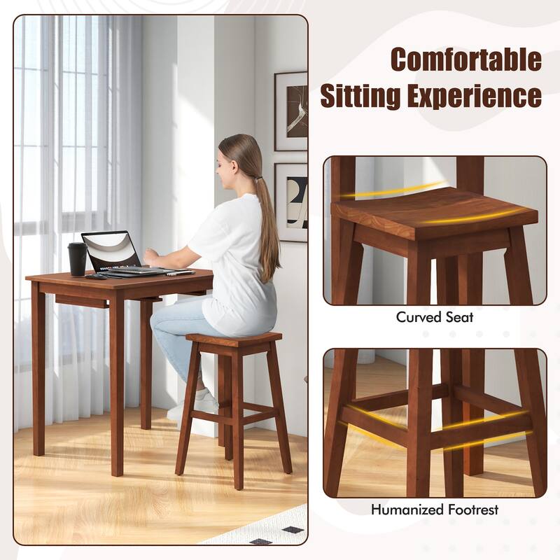 Gymax 3 PCS Bar Table Set w/ 1 Table 2 Bar Stools Wood Veneered