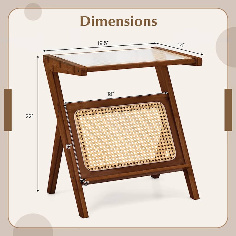 Gymax 2 Pieces Boho End Table with Magazine Rack Versatile Bamboo